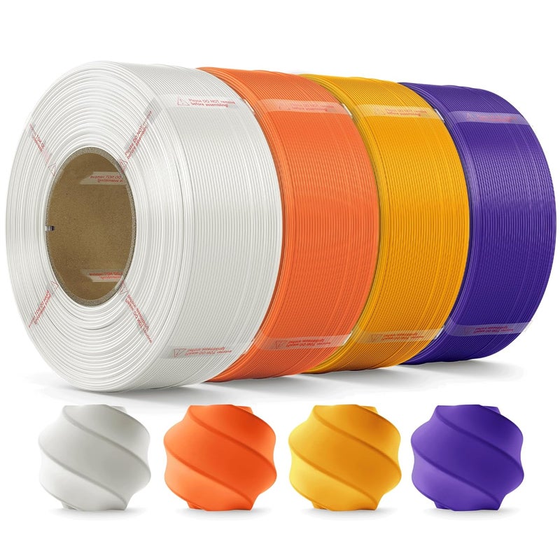 MarsWork PLA Filament 1.75mm PLA 3D Printer Filament(Refill),4kg Refill for Reusable Spools(8.8lbs),Premium Quality 3D Printing Filament for Bambu lab 3D Printers,White+Orange+Dark Yellow+Purple - Image 1